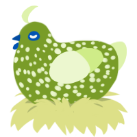 Pickle, a chartreuse and apple chicken with a speckle pattern