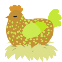 A gold and lime chicken with a speckle pattern