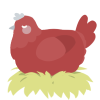 A red chicken with a head pattern