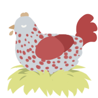 Hog Hug, a mist and red chicken with a speckle pattern