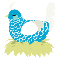 A cerulean and white chicken with a lace pattern