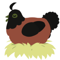A russet and black chicken with a head pattern