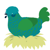 A teal and viridian chicken with a lace pattern