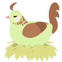 A apple and brown chicken with a neck-speckle pattern
