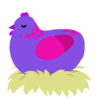 Gusher, a blurple and fuchsia chicken with a neck-speckle pattern