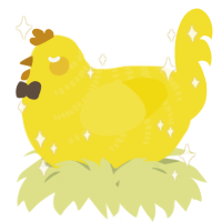 A yellow chicken with a half-bar pattern