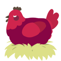 A maroon and crimson chicken with a head pattern