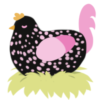 Rosé, a black and pink chicken with a speckle pattern
