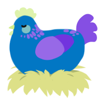 Blue Raspberry, a sapphire and blurple chicken with a neck-speckle pattern