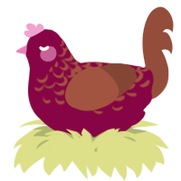 A maroon and russet chicken with a half-lace pattern