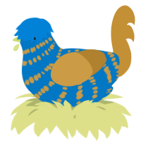 A sapphire and gold chicken with a bar pattern