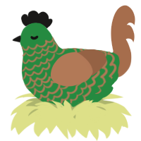 A viridian and brown chicken with a lace pattern