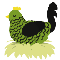 A chartreuse and black chicken with a lace pattern