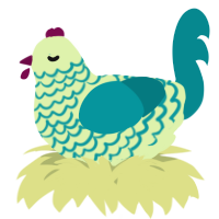 A apple and teal chicken with a lace pattern