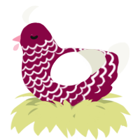 A maroon and white chicken with a lace pattern