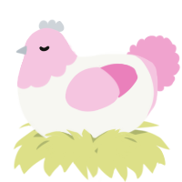 A white and pink chicken with a head pattern