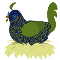 A navy and chartreuse chicken with a double-lace pattern