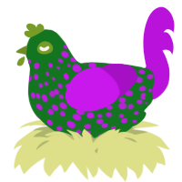 A leaf and amethyst chicken with a speckle pattern