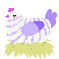 A white and lilac chicken with a bar pattern