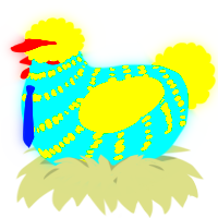 A cerulean and yellow chicken with a bar pattern