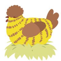A yellow and brown chicken with a bar pattern