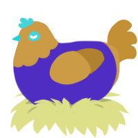 A indigo and gold chicken with a head pattern