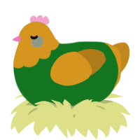 A leaf and ochre chicken with a head pattern