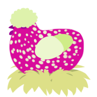 A fuchsia and apple chicken with a speckle pattern