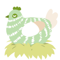 A gluppy and cream chicken with a bar pattern
