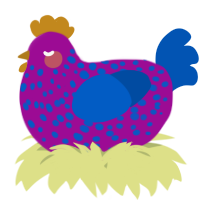 A plum and ultramarine chicken with a speckle pattern