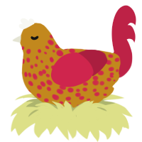 A ochre and crimson chicken with a speckle pattern