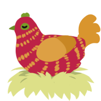 Siegfried, a crimson and orange chicken with a bar pattern
