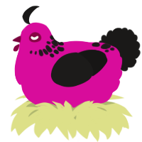 A fuchsia and sable chicken with a neck-speckle pattern