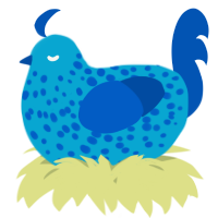 A cerulean and ultramarine chicken with a speckle pattern