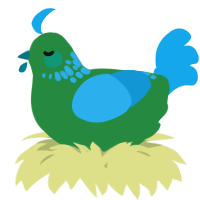 A viridian and sky chicken with a neck-speckle pattern