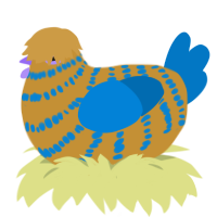 A gold and sapphire chicken with a bar pattern
