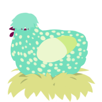 A mint and apple chicken with a speckle pattern