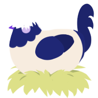 A cream and navy chicken with a head pattern