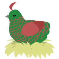 A viridian and red chicken with a lace pattern