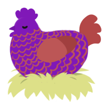 Dave Miller, a violet and red chicken with a lace pattern