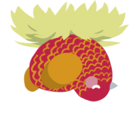 福, a crimson and ochre chicken with a lace pattern