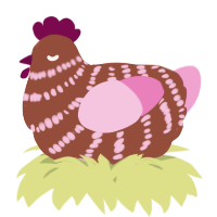 A russet and pink chicken with a bar pattern