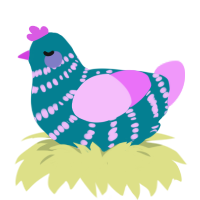 Sea Blossom, a sea and lavender chicken with a bar pattern