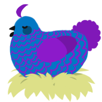 A sapphire and violet chicken with a lace pattern