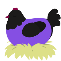 A blurple and sable chicken with a head pattern