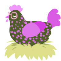 Saucy Olive, a olive and orchid chicken with a speckle pattern