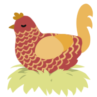 A red and honey chicken with a lace pattern