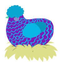 A violet and cerulean chicken with a lace pattern