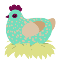 A mint and beige chicken with a speckle pattern