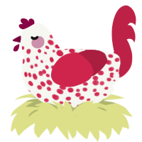 Strawberry Bits, a white and crimson chicken with a speckle pattern